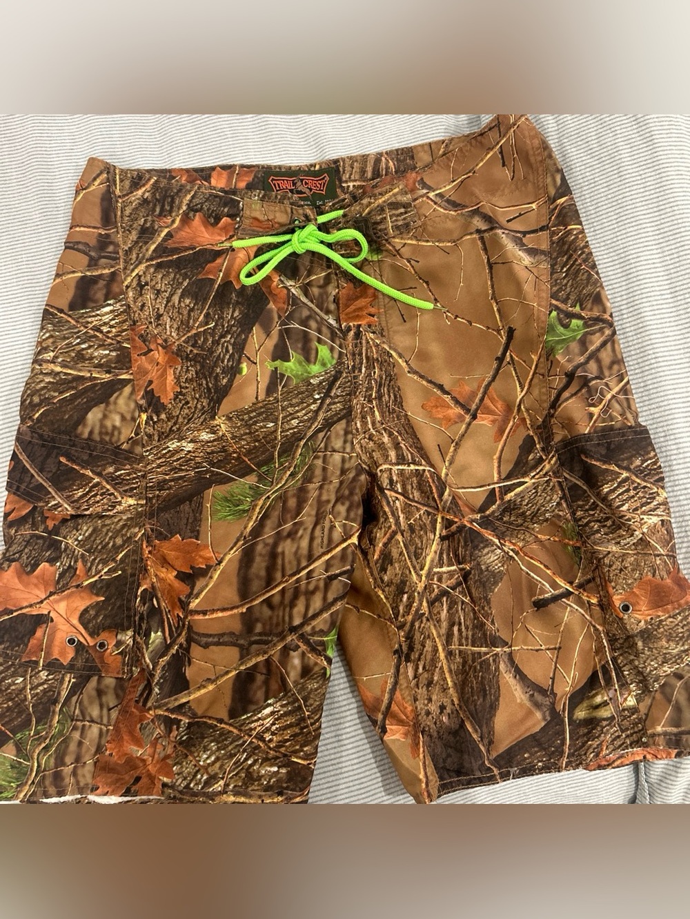 Camo Men's Swim Trunks with Neon Drawstring